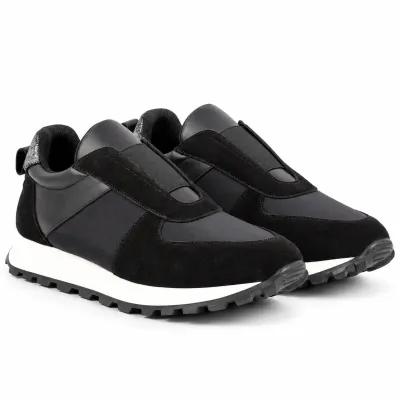 Baskets femme Pas à Pas PP-X3-N en cuir noir avec empiècements contrastés et semelle en caoutchouc
