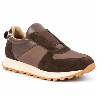 Baskets femme Pas à Pas PP-X3-M en cuir marron avec empiècements contrastés et semelle extérieure en caoutchouc