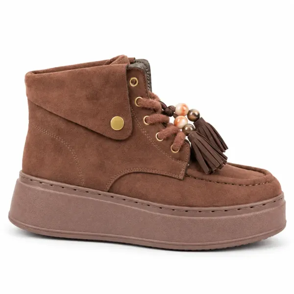 BOTTINES FEMME MARRON À LACETS