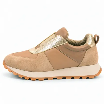 Baskets femme Pas à Pas PP-X3-TP en cuir taupe avec empiècements contrastés et semelle extérieure en caoutchouc