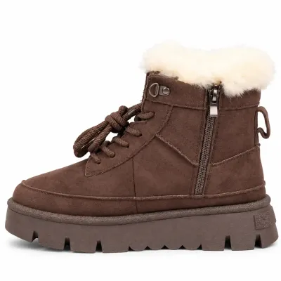 Bottines femme marron S-SK-18-M à lacets, avec revers en fausse fourrure