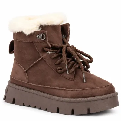 Bottines femme marron S-SK-18-M à lacets, avec revers en fausse fourrure