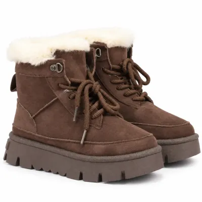 Bottines femme marron S-SK-18-M à lacets, avec revers en fausse fourrure