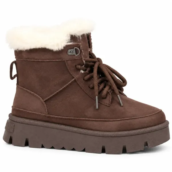 BOTTINES FOURRÉES FEMME À LACETS ET PLATEFORME