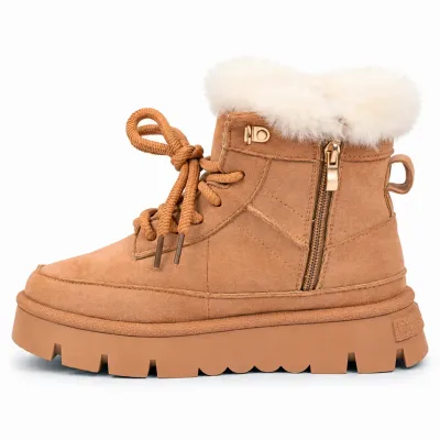 Bottines femme camel S-SK-18-C à lacets, avec revers en fausse fourrure