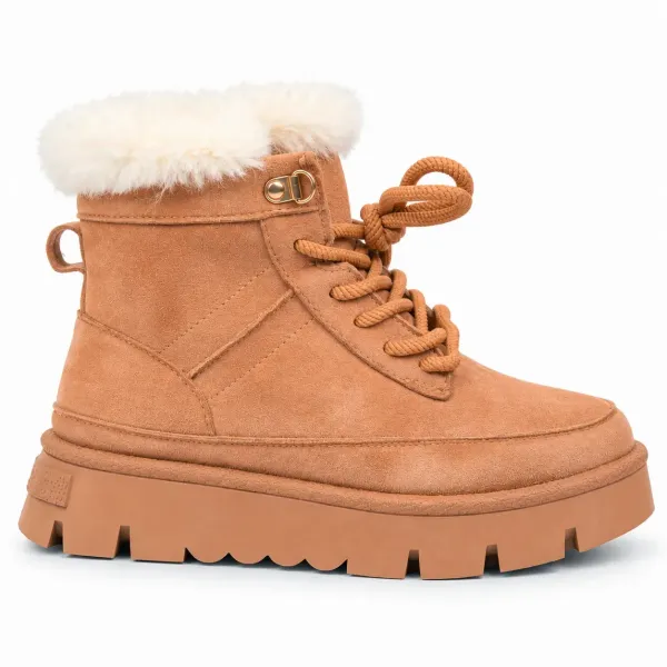 BOTTINES FOURRÉES FEMME À LACETS ET PLATEFORME