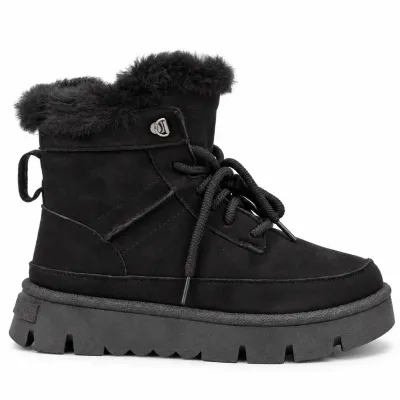 Bottines femme noires S-SK-18-N à lacets, avec revers en fausse fourrure