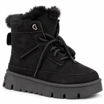 Bottines femme noires S-SK-18-N à lacets, avec revers en fausse fourrure