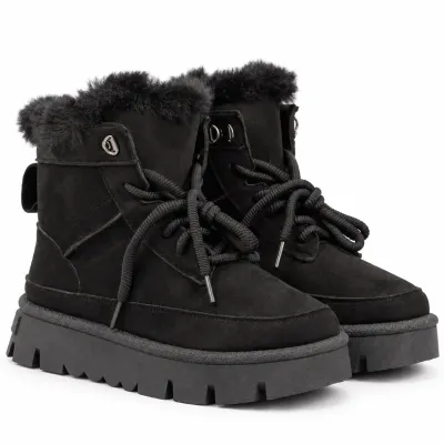 Bottines femme noires S-SK-18-N à lacets, avec revers en fausse fourrure