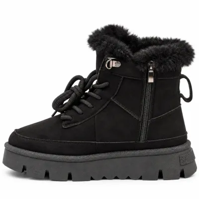 Bottines femme noires S-SK-18-N à lacets, avec revers en fausse fourrure