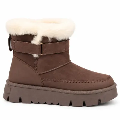 Bottines femme marron S-SK-19-M à scratch, avec revers en fausse fourrure claire