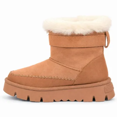 Bottines femme camel S-SK-19-C à scratch, avec revers en fausse fourrure claire