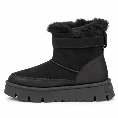 Bottines femme noires S-SK-19-N à scratch, avec revers en fausse fourrure claire