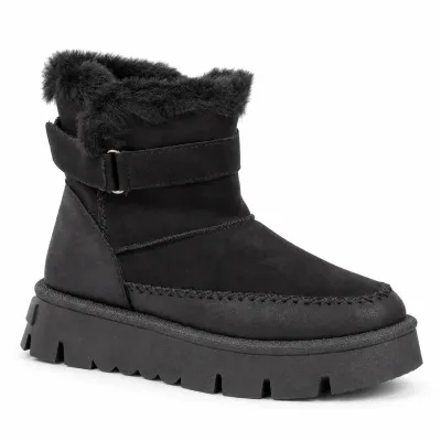 Bottines femme noires S-SK-19-N à scratch, avec revers en fausse fourrure claire