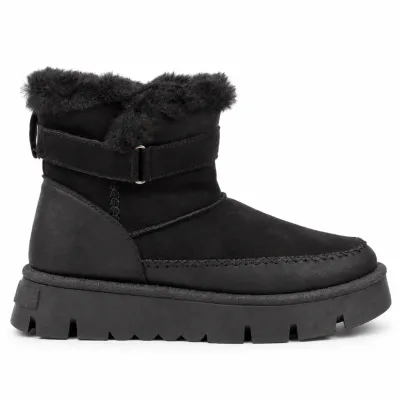 Bottines femme noires S-SK-19-N à scratch, avec revers en fausse fourrure claire