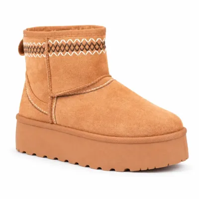 Bottines femme camel S-SK-20-C à enfiler, avec doublure en fausse fourrure