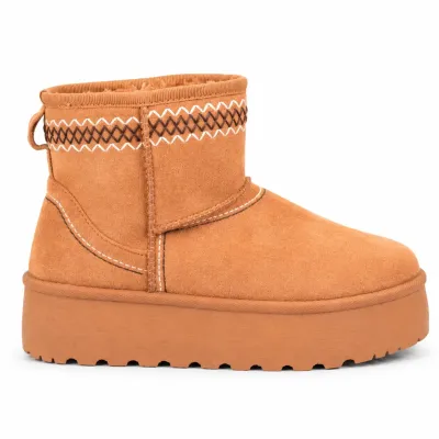 Bottines femme camel S-SK-20-C à enfiler, avec doublure en fausse fourrure