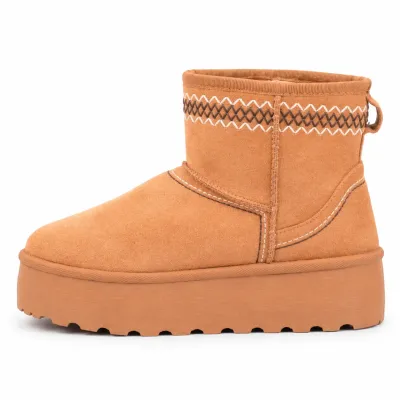 Bottines femme camel S-SK-20-C à enfiler, avec doublure en fausse fourrure