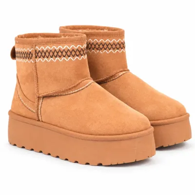 Bottines femme camel S-SK-20-C à enfiler, avec doublure en fausse fourrure