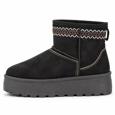 Bottines femme noires S-SK-20-N à enfiler, avec doublure en fausse fourrure