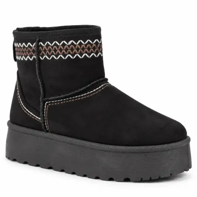 Bottines femme noires S-SK-20-N à enfiler, avec doublure en fausse fourrure