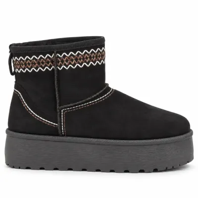 Bottines femme noires S-SK-20-N à enfiler, avec doublure en fausse fourrure