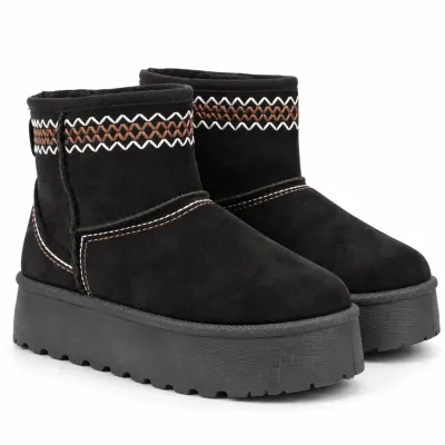 Bottines femme noires S-SK-20-N à enfiler, avec doublure en fausse fourrure