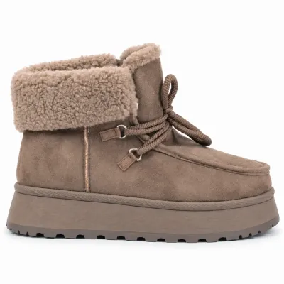 Bottines femme kaki S-SK-41-K à lacets, avec revers en fausse fourrure