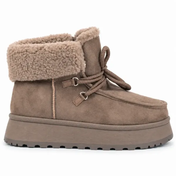 BOTTINES FOURRÉES FEMME À LACETS ET PLATEFORME