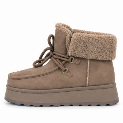 Bottines femme kaki S-SK-41-K à lacets, avec revers en fausse fourrure