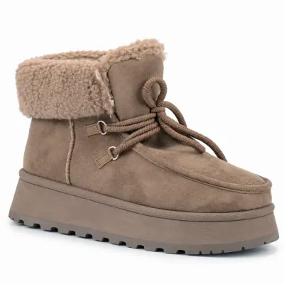 Bottines femme kaki S-SK-41-K à lacets, avec revers en fausse fourrure