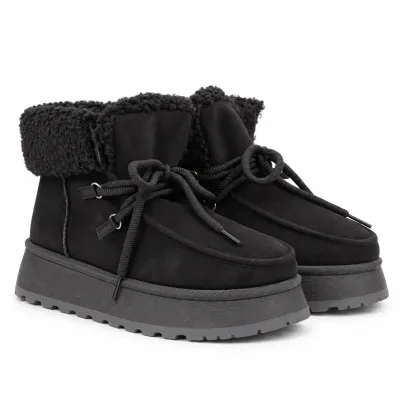 Bottines femme noires S-SK-41-N à lacets, avec revers en fausse fourrure
