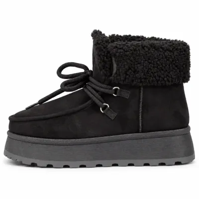 Bottines femme noires S-SK-41-N à lacets, avec revers en fausse fourrure