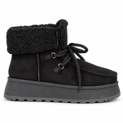 Bottines femme noires S-SK-41-N à lacets, avec revers en fausse fourrure