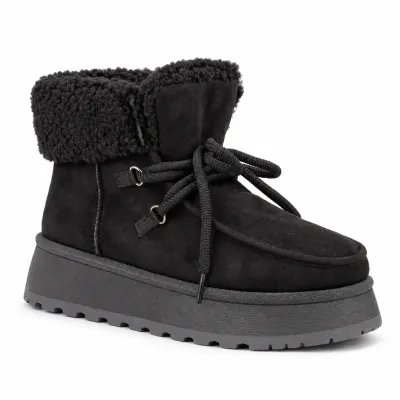 Bottines femme noires S-SK-41-N à lacets, avec revers en fausse fourrure