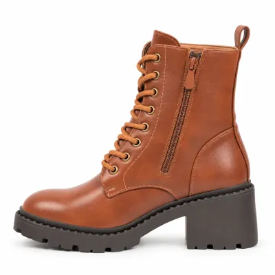 Bottines femme marron S-PDW-50-M à lacets avec zip latéral