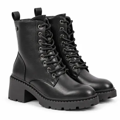 Bottines femme noires S-PDW-50-N à lacets avec zip latéral
