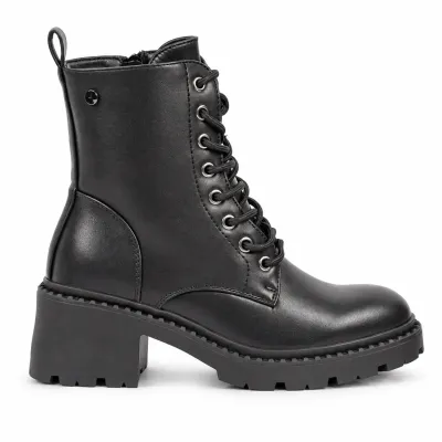Bottines femme noires S-PDW-50-N à lacets avec zip latéral