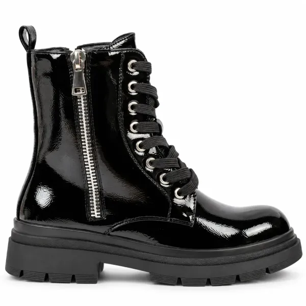 BOTTINES FEMME VERNIES À LACETS ET SEMELLE PLATEFORME