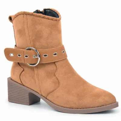 Bottines femme kaki S-513-K avec talon de 5,5 cm, bride à boucle métallique argentée