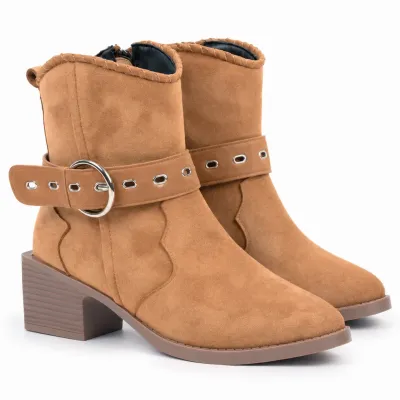 Bottines femme kaki S-513-K avec talon de 5,5 cm, bride à boucle métallique argentée