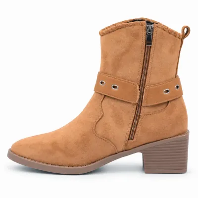 Bottines femme kaki S-513-K avec talon de 5,5 cm, bride à boucle métallique argentée