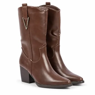 Bottes femme marron S-PDW-42-M à bout pointu
