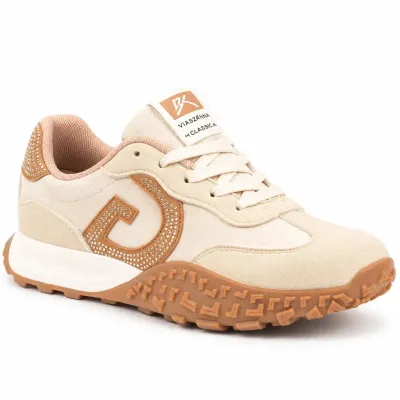 Baskets femme beige et camel en matière synthétique