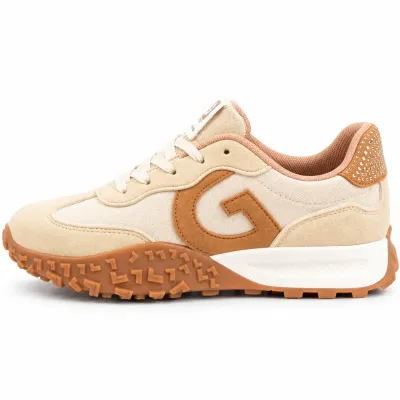 Baskets femme beige et camel en matière synthétique
