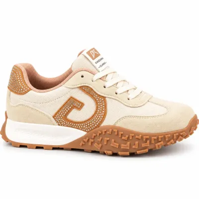 Baskets femme beige et camel en matière synthétique