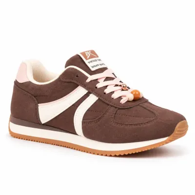 Baskets femme marron en matière synthétique, modèle à lacets avec détails décoratifs