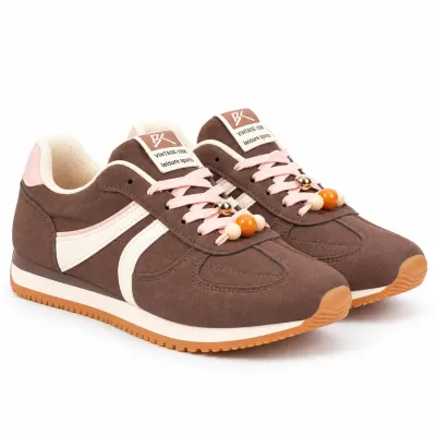 Baskets femme marron en matière synthétique, modèle à lacets avec détails décoratifs