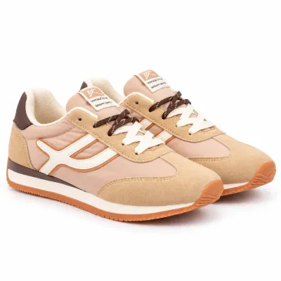 Baskets femme beige et blanc en matière synthétique