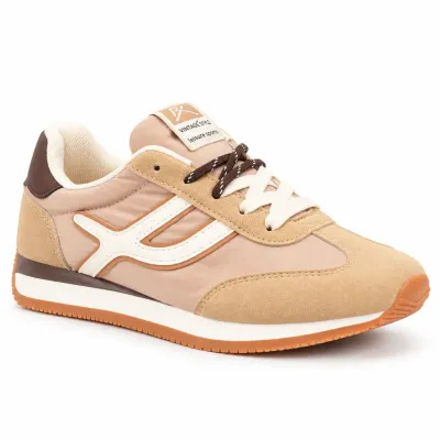 Baskets femme beige et blanc en matière synthétique